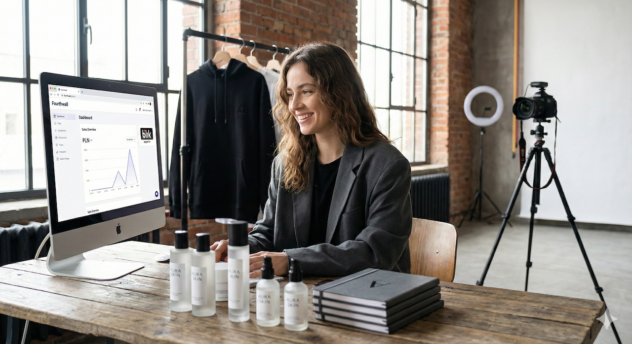 Grafika ilustrująca obecność Fourthwall na polskim rynku, np. z logotypami BLIK, Przelewy24 lub mapą Polski.