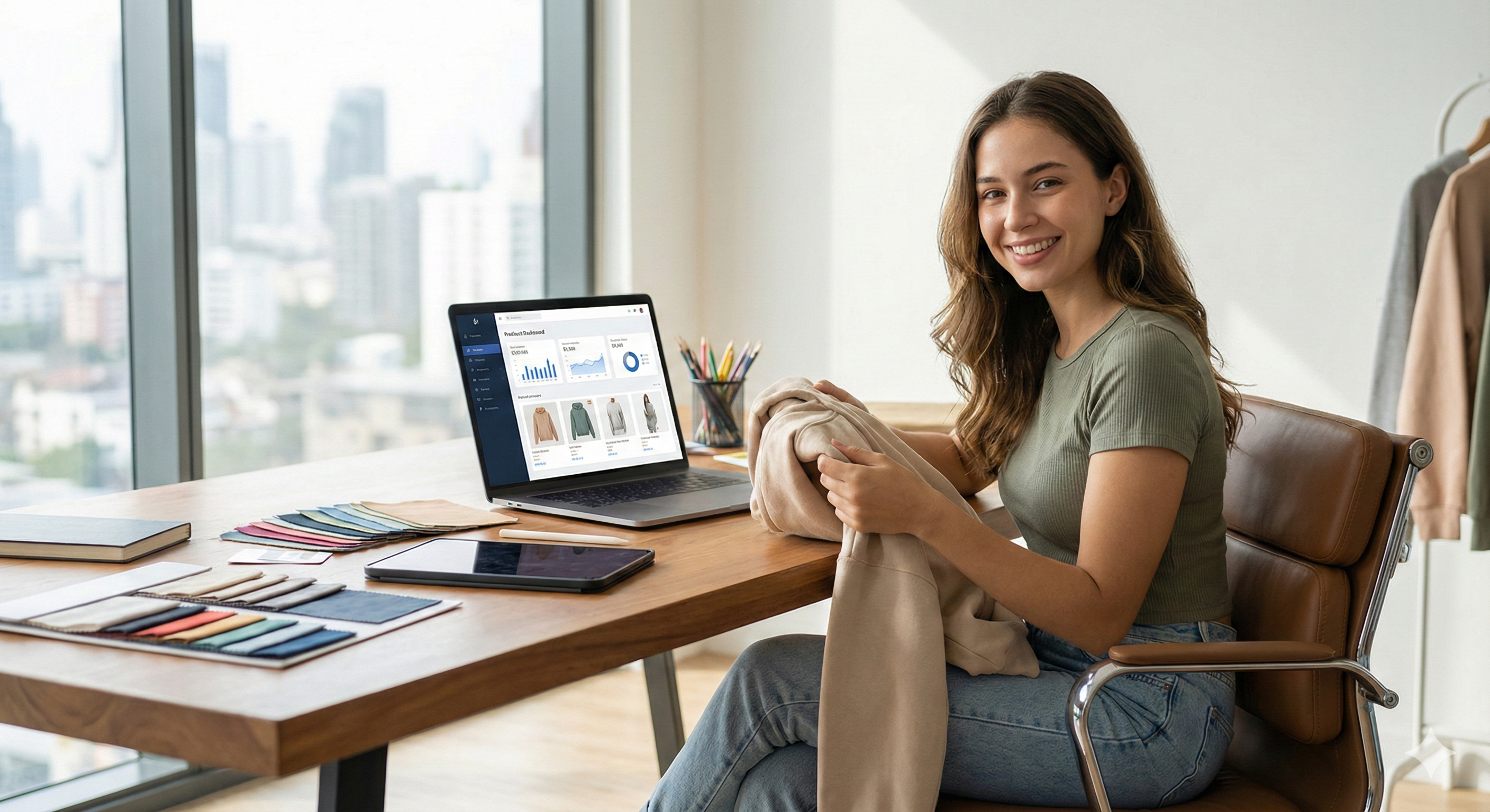 A person designing merchandise on a computer